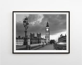Black and White London Print Unframed Art Home Wall Decor Monochrome Contemporary Modern Photography Big Ben Westminster