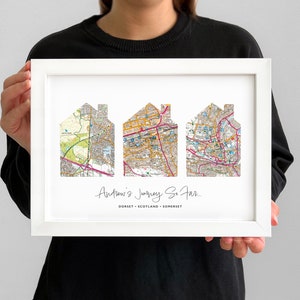 Mappa personalizzata dei luoghi preferiti del Regno Unito Stampa Home Mappe del sistema operativo Cornice del viaggio di inaugurazione della casa Posizione del ricordo Forma della casa del proprietario della casa