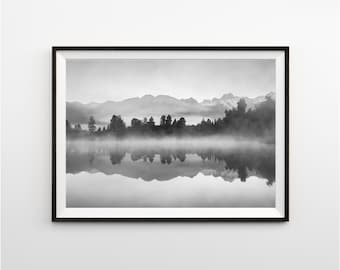 Black and White Lake Landscape Print Unframed Art Home Wall Decor Monochrome Contemporary Modern Photography