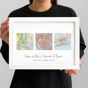 Mappa personalizzata dei luoghi del Regno Unito preferiti Stampa Home Mappe del sistema operativo Cornice per il viaggio di inaugurazione della casa Posizione ricordo Piazze del proprietario della casa A4 A3