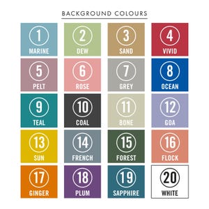 May include: A chart with 20 color swatches, each with a number and a name. The colors range from light blue to dark purple. The chart is titled "Background Colors".