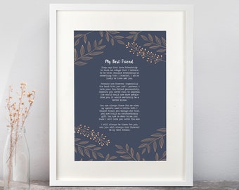 Use Your Own Poem Favourite Lyrics Words Personalised Print. Floral Unframed Poster A4, A3, A2. Custom Made