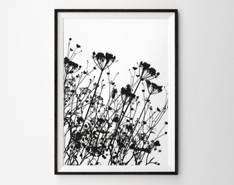 Black and White Floral Silhouette Print Unframed Art Home Wall Decor Monochrome Contemporary Modern Aerial Photography