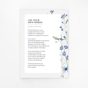 Personalised Floral Illustration Poem Print Use your Own Words Custom Made Poster Wedding Anniversary Funeral Reading Gift