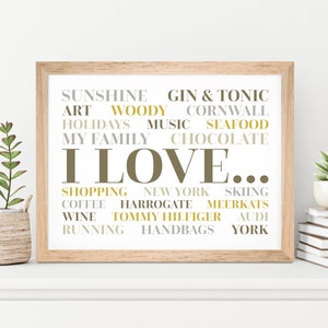 Custom Made Word Cloud Print. Personalised Handmade Gift. Use Your Own Words. A4,A3,A2