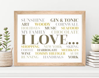 Custom Made Word Cloud Print. Personalised Handmade Gift. Use Your Own Words. A4,A3,A2