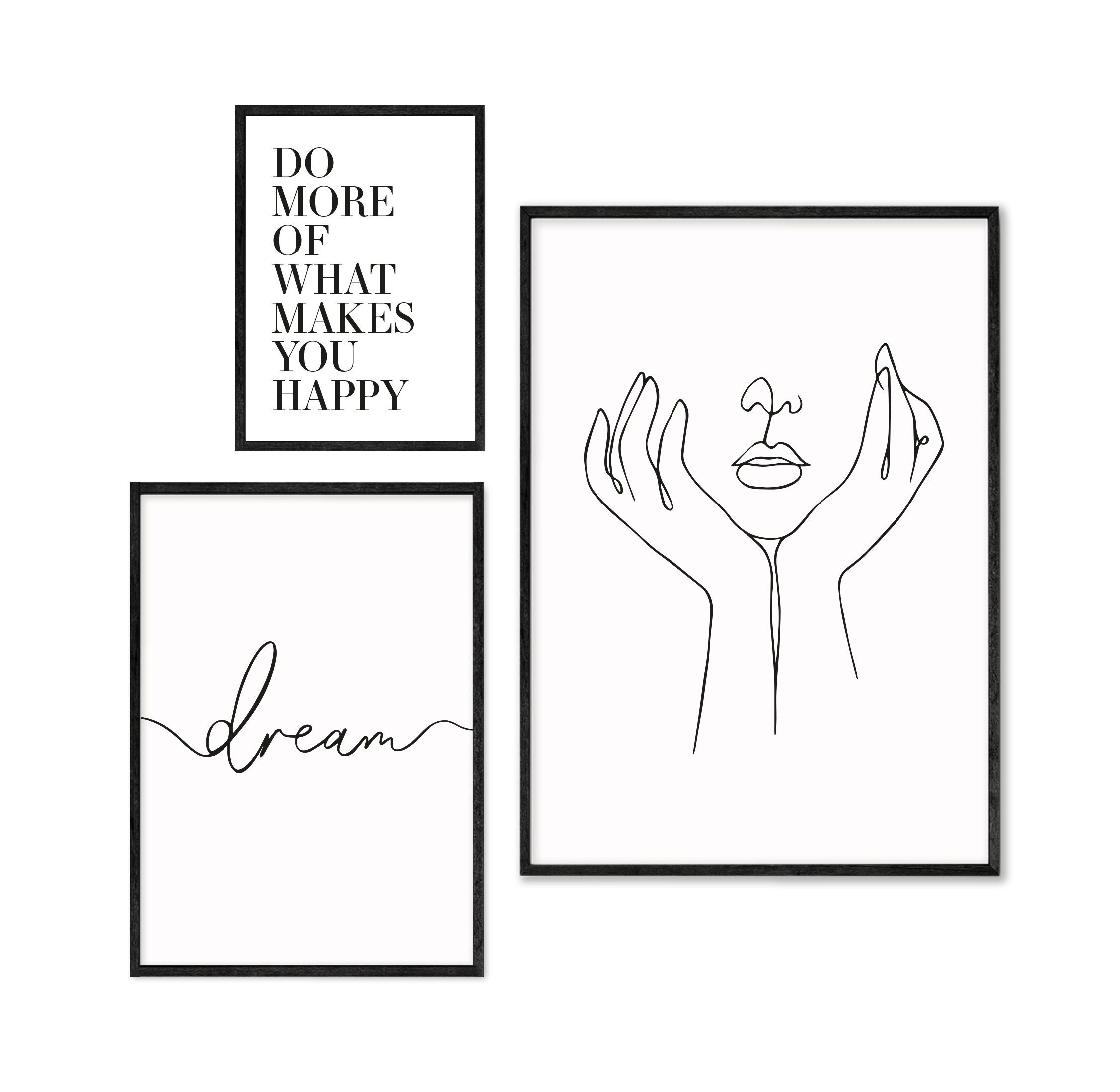 Set of 3 Unframed Black and White Art Prints. Modern Art for Etsy UK