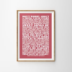Three Little Birds di Bob Marley Testo della canzone senza cornice Stampa tipografica A4 A3 A2 Poster decorativo da parete