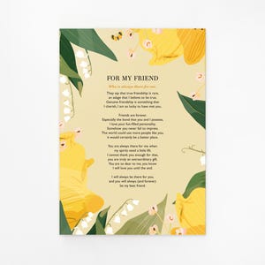 Personalised Floral Illustration Poem Print Use your Own Words Custom Made Poster Wedding Anniversary Funeral Reading Gift
