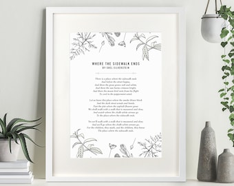Floral Poem Favourite Lyrics Words Personalised Print. Black and White Unframed Poster A4, A3, A2. Custom Made