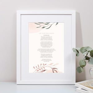 Personalised Floral Illustration Poem Print. Use your Own Words. Custom Made. Lyrics Poster Wedding Anniversary Funeral Reading Gift