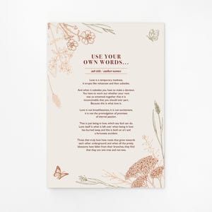 Personalised Floral Illustration Poem Print. Use your Own Words. Custom Made. Lyrics Poster Wedding Anniversary Funeral Reading Gift