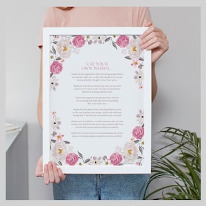 Verwenden Sie Ihre eigenen Wörter benutzerdefinierten Blumenblumendruck. Lieblingsgedicht Lyrik Poster Hochzeit Jahrestag Beerdigung Lesung Geschenk 8x10,A4,A3