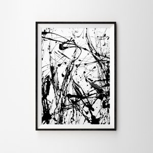 Black and White Paint Splatter Unframed Print Art Home Wall Decor Monochrome Contemporary Modern