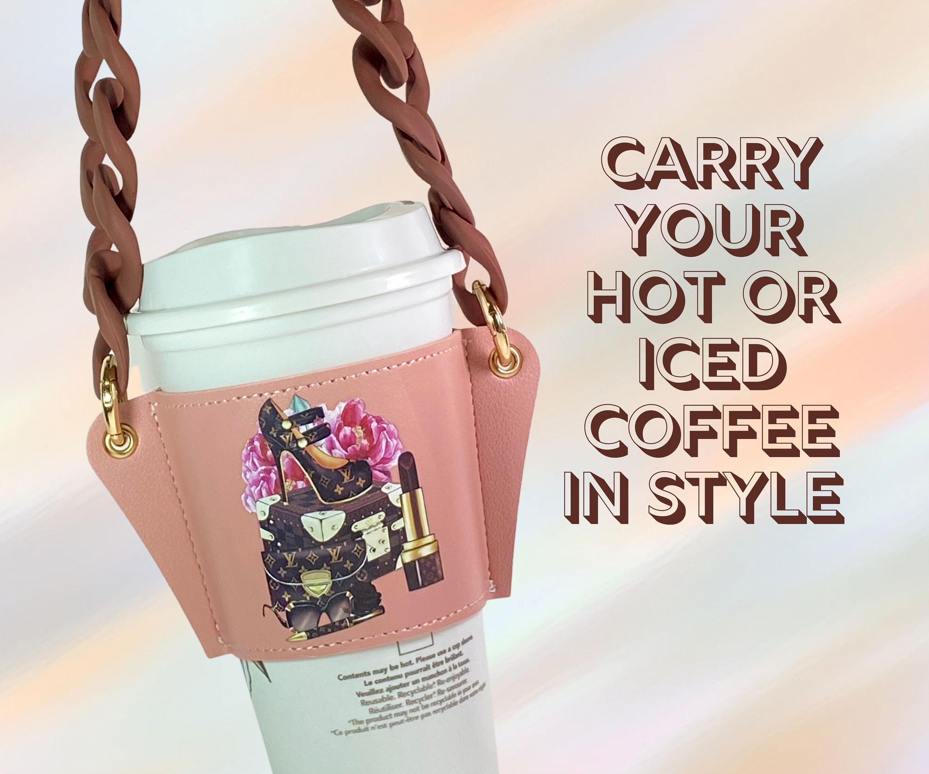 Pink Leather Coffee Cup Holder - Striiiipes