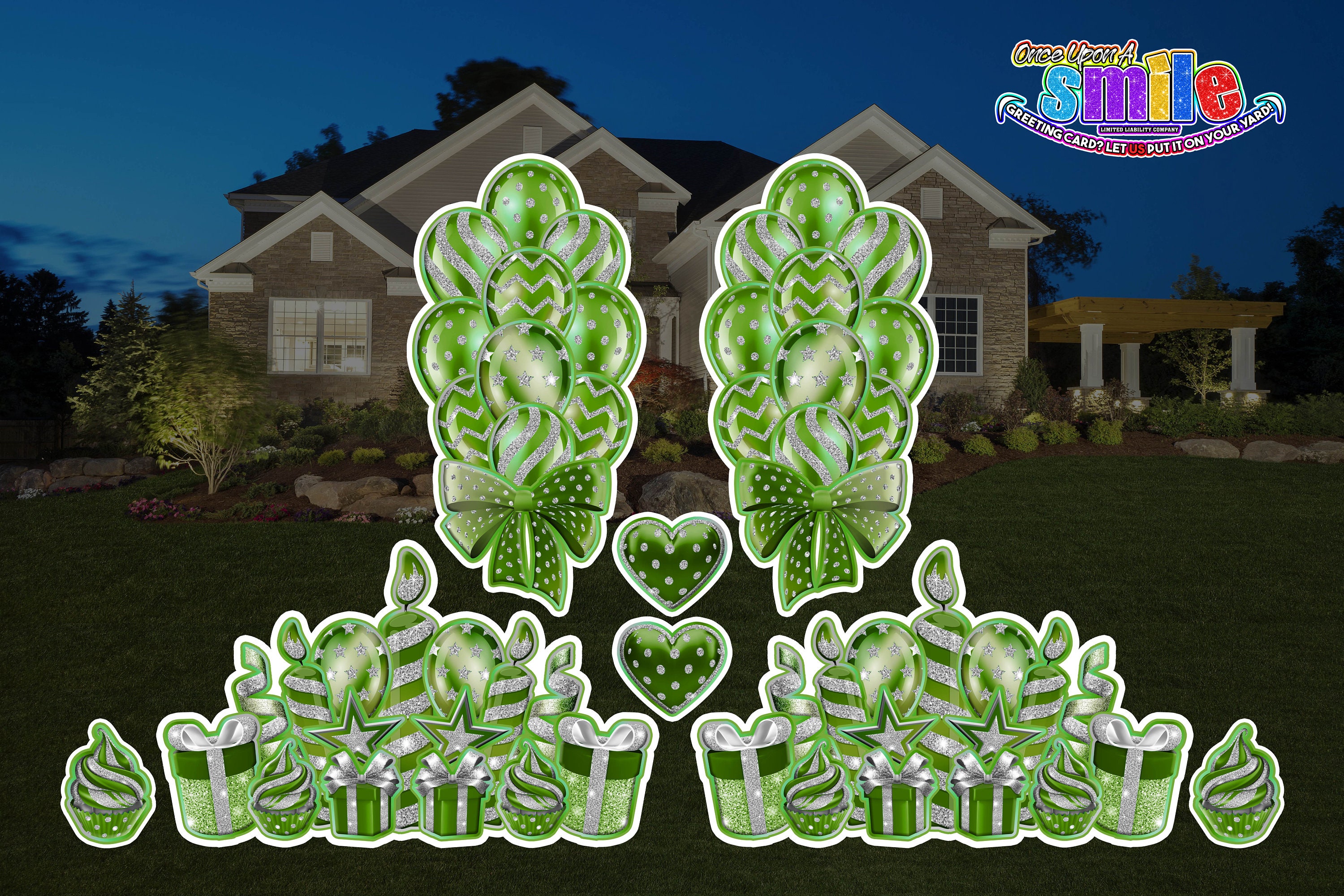 Green With Silver Glitter FAST FLAIR Set 8 Piece Yard Card - Etsy