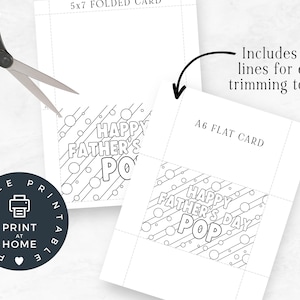 Pu&ograve; includere: Biglietto di auguri per la festa del pap&agrave; stampabile con un design in bianco e nero con il testo "Happy Father's Day Pop" e un motivo a pois. Il biglietto &egrave; disponibile in due formati: biglietto piegato 5x7 e biglietto piatto A6.
