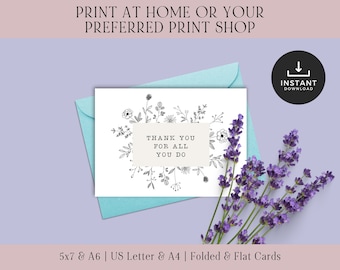 Digital Downloads Thank You Card | Printable Thank You Card PDF | Print and Cut Thank You Card | DIY Thank You Card | Thank You Note PDF