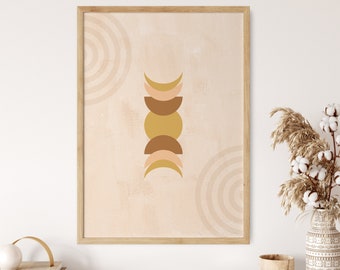 Earthy Moon Wall Art, Mystical Printable Art, Boho Digital Art
