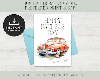 Biglietto per la festa del papà per gli amanti dell'auto / Biglietto per la festa del papà di un'auto d'epoca / Sei un classico biglietto per la festa del papà / Biglietto per la festa del papà stampabile Scarica PDF