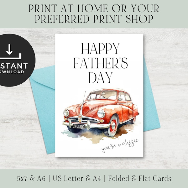 Car Lover Father's Day Card | Classic Car Father's Day Card | You're A Classic Father's Day Card | Printable Father's Day Card Download PDF