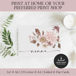 Tarjeta imprimible del Día de las Madres para Nonna / Tarjeta imprimible del Día de la Madre / Tarjeta impresa y cortada para Nonna / Tarjeta imprimible floral para Nonna PDF