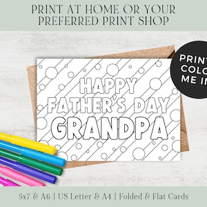 Carte de fête des pères pour grand-père | Carte grand-père à colorier imprimable | Carte de fête des pères imprimable à colorier | Cartes à colorier imprimables pour la fête des pères