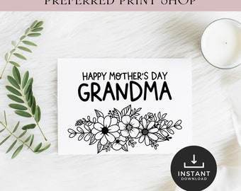 Coloring Mothers Day Card For Grandma | Printable Mother's Day Card | Printable Card For Grandma | Coloring Card For Grandma Mothers Day PDF