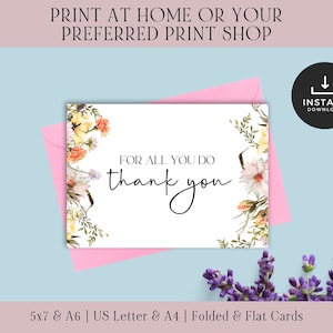Printable Wildflower Thank You Cards | Printable Thank You Card | Thank You Card PDF | Print and Cut Thank You Card | Gratitude Card