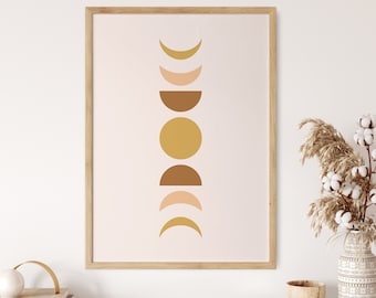 Earthy Moon Wall Art, Mystical Printable Art, Simple Boho Digital Art