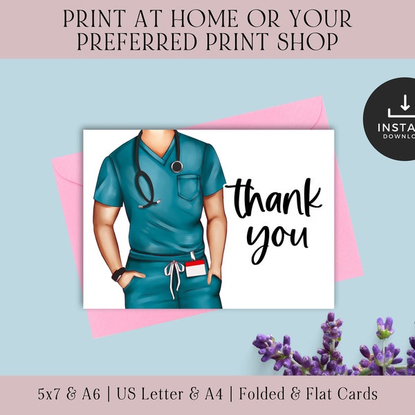 Male Nurse Thank You Cards Printable Bundle | Nurse Week Thank You Cards | Nurse Thank You Cards Printable | Thank You Cards For Nurses Week