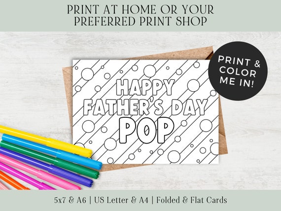 Father's Day Card For Pop | Printable Coloring Pop Card | Printable Fathers Day Card To Color | Printable Coloring Fathers Day Cards