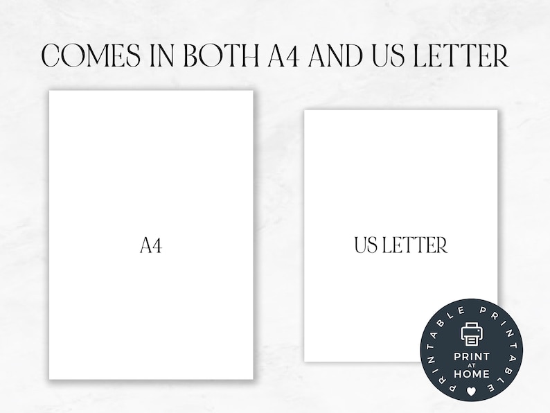 Pu&ograve; includere: Due fogli di carta bianchi vuoti, uno etichettato "A4" e l'altro "US Letter". Il foglio US Letter ha un logo stampabile con un'icona di stampante e il testo "Stampa a casa".