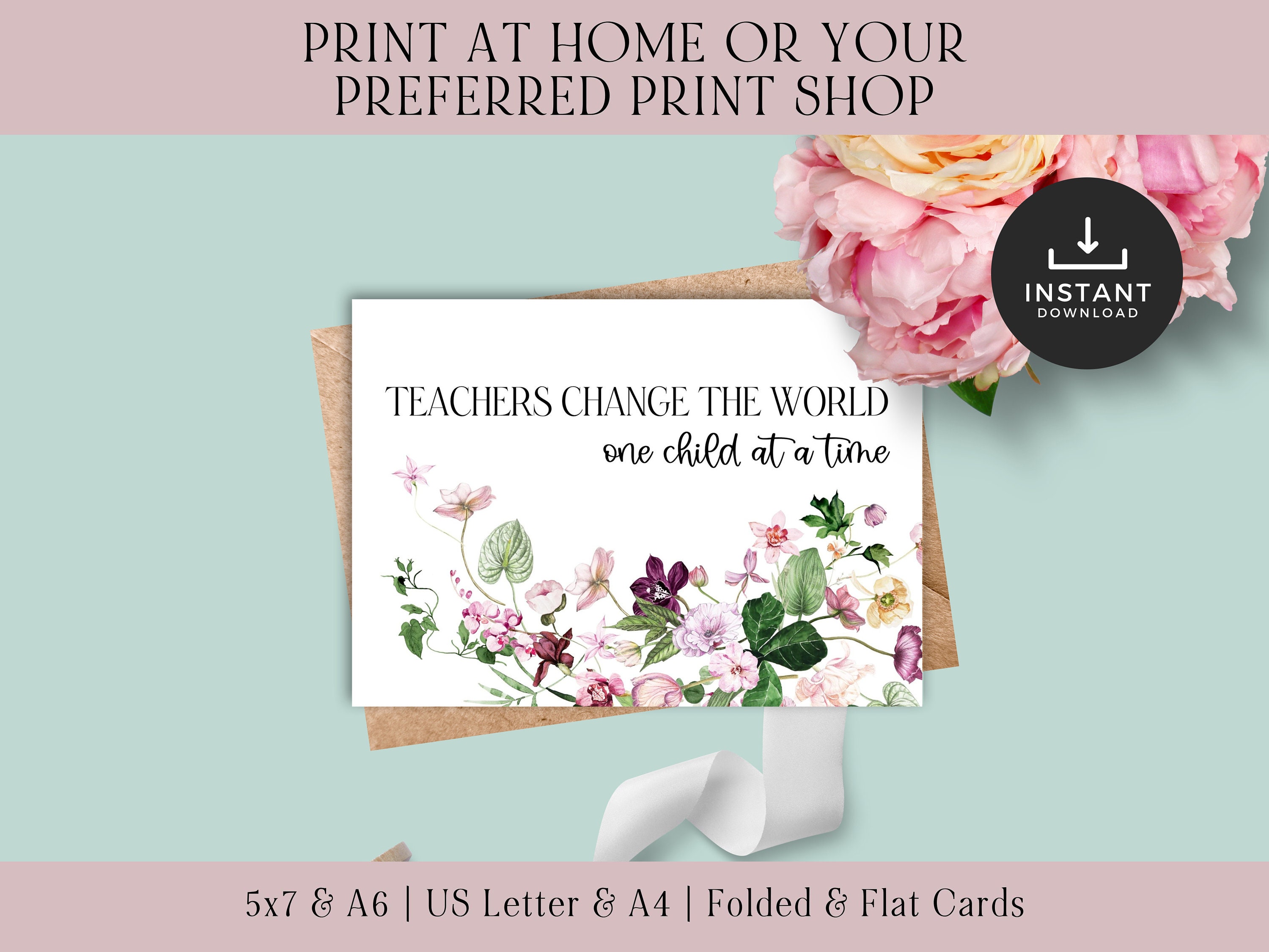 Floral Teachers Day Card Printable Card for Teacher Teachers ...