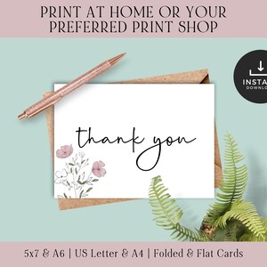 Printable Floral Thank You Cards | Printable Thank You Card | Printable Thank You Card PDF | Print and Cut Thank You Card | Gratitude Card