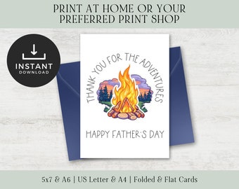 Camping Father's Day Card Printable | Campfire Father's Day Card | Happy Father's Day Card | Foldable Father's Day Card Printable | PDF Card