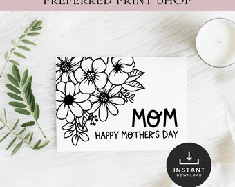 Coloring Card For Mothers Day PDF | Printable Mothers Day Coloring Cards | Print and Color Card | Printable Card For Mom | Print and Cut