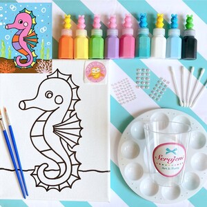 Kids Painting Kit | Cool Underwater Seahorse Acrylic Painting Kit | Kids Birthday Art Party | Birthday Gift