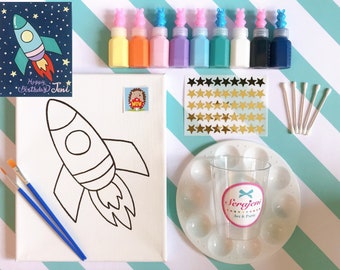Kinder Malset Rakete Raumschiff Acryl | KinderGeburtstag Kunstparty | Geburtstagsgeschenk