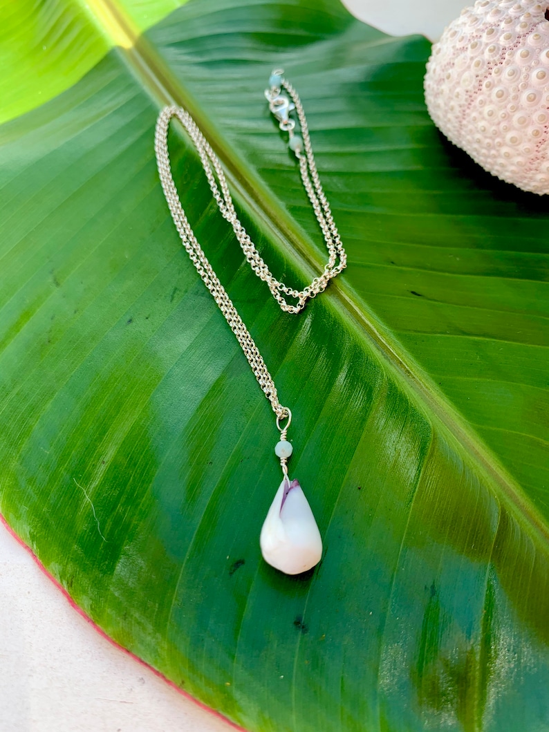 White And Blue Maui Cone Shell With Larimar Gemstone