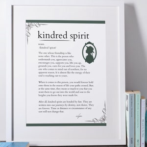 Definition of a Kindred Spirit, Gifts for Friends, Friendship Quote, Art Print, Anne Of Green Gables, Anne and Diana, Digital Print
