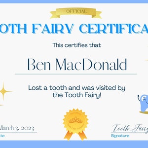 Tooth Fairy Certificate