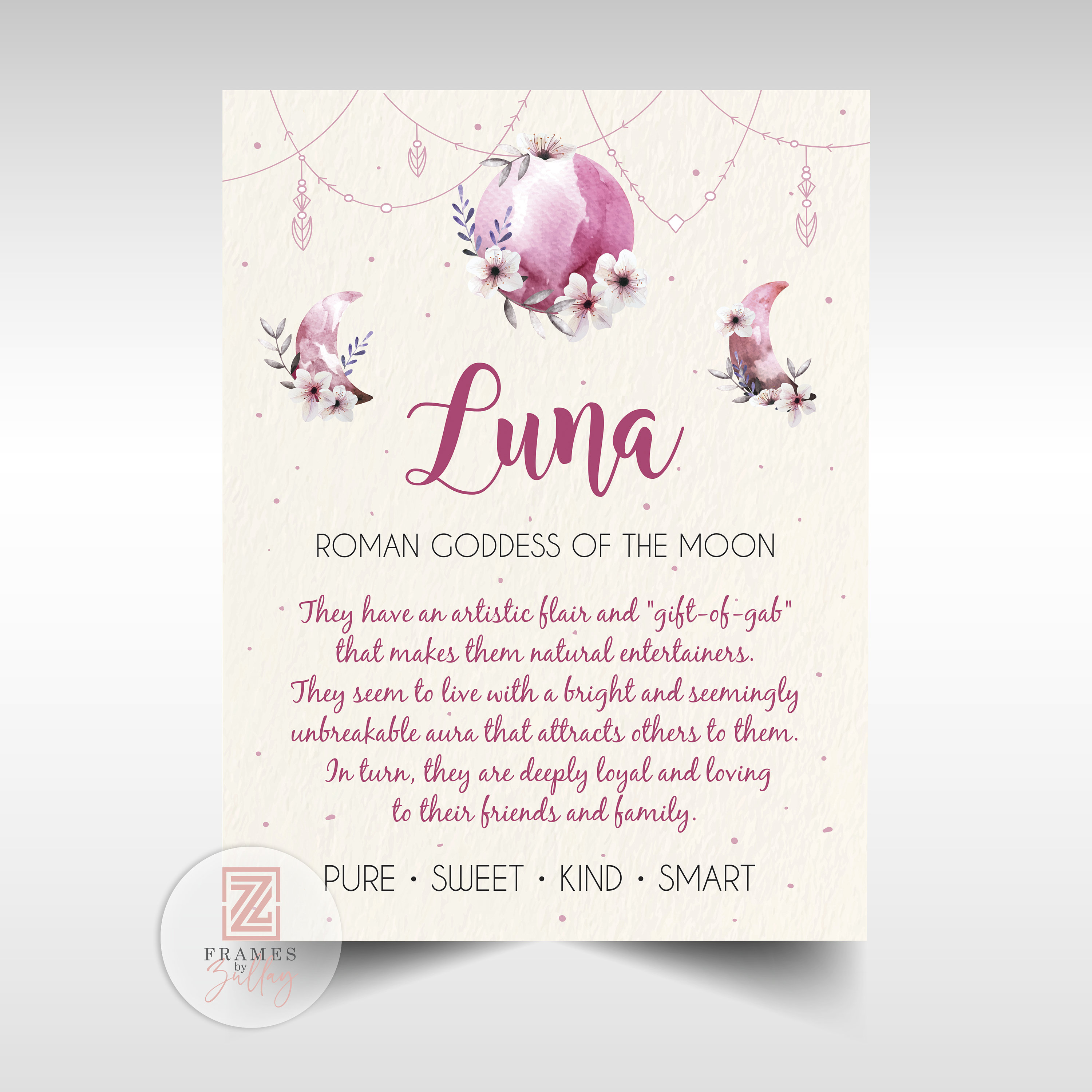 Luna Name Meaning Digital Artwork Baby Name Meaning Sign | Etsy