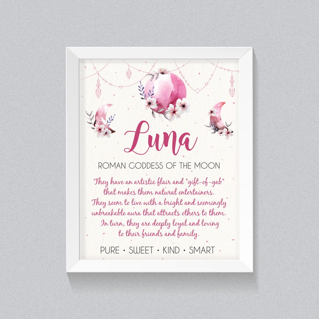 Luna Name Meaning | Digital Artwork | Baby Name Meaning Sign | New Mom ...