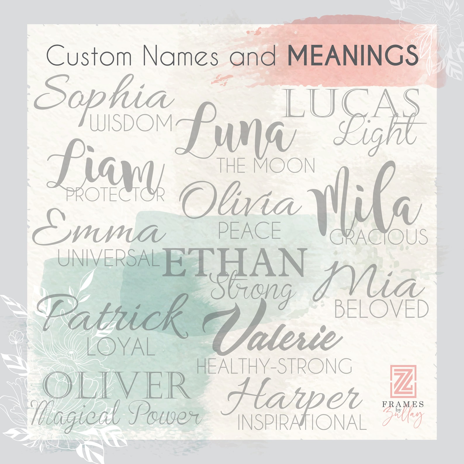 Luna Name Meaning Digital Artwork Baby Name Meaning Sign Etsy