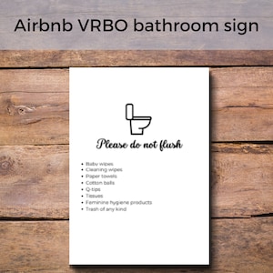 Airbnb VRBO bathroom sign | Printable do not flush PDF | Short term vacation rental editable do not flush template - Instant Download