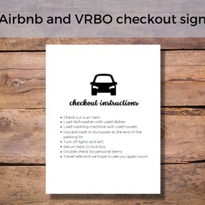 Znak wymeldowania Airbnb i VRBO | Szablon wyjścia do druku w formacie PDF | Edytowalna sztuka ścienna do wymeldowania z wynajmu wakacyjnego — natychmiastowe pobranie