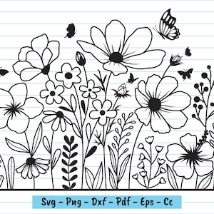 Flower Svg, Wildflower and Butterfly Svg, Flower Clipart, Flower Border Svg, Wildflower Png, Flower Svg Files For Cricut And Silhouette.