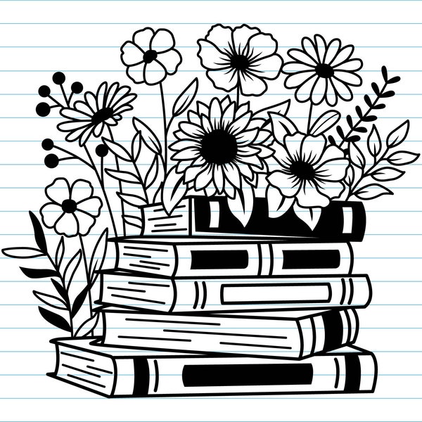 Fleur livre Svg, livre avec fleur, amateur de livres Svg, fleurs sauvages livre Svg, fleurs Svg couper fichiers, fleurs, fleur professeur Svg, Svg pour Cricut.