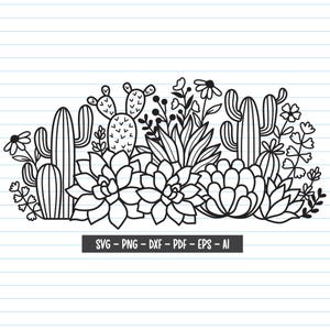 Cactus Svg Files, Cactus Flower Svg, Cactus Wildflower Svg, Cactus Border Svg, Succulent Svg, Cactus Clipart, Plants, Svg Files For Cricut.